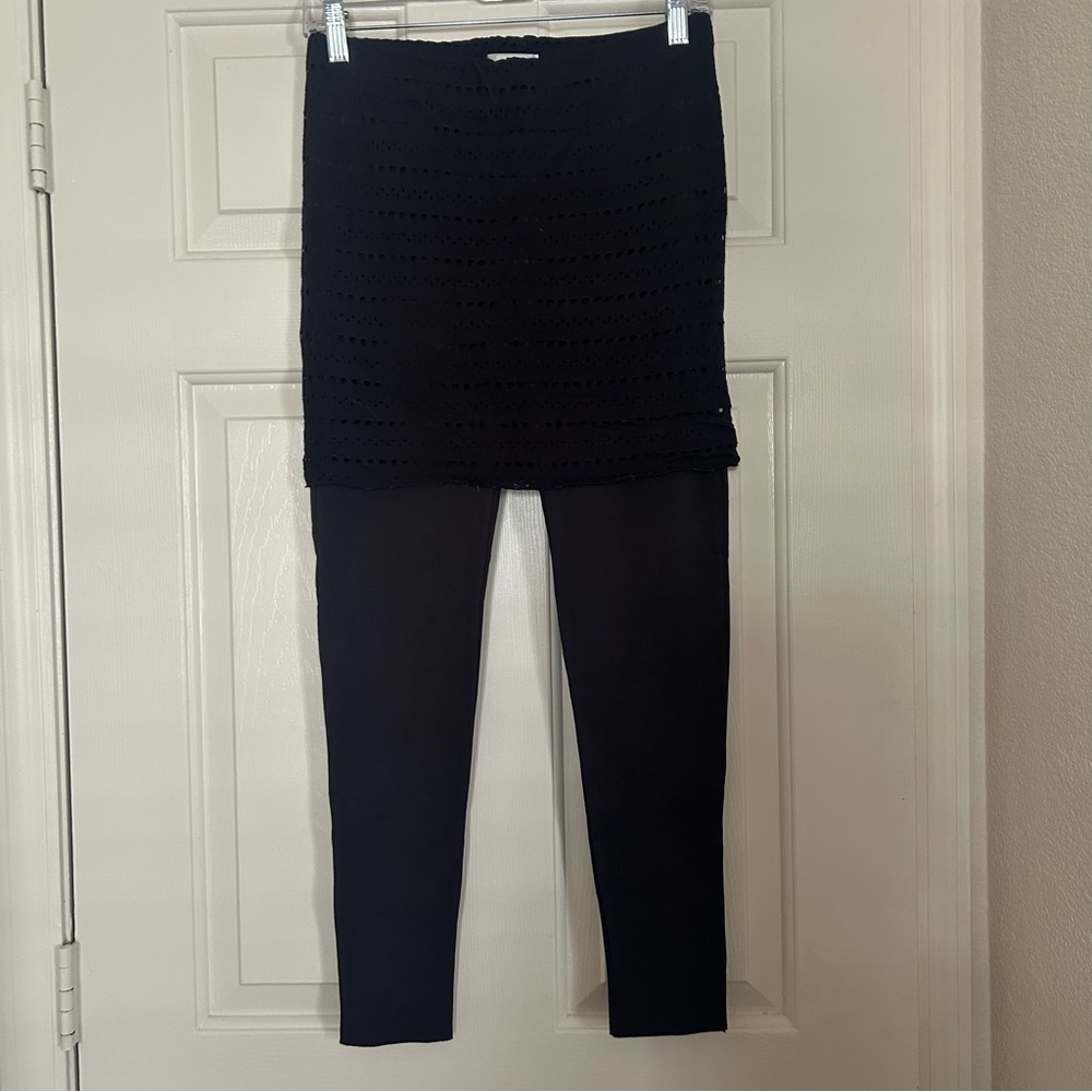 NWT Omgirl Ankle Navy Blue Leggings with Eyelet Fold-over Waistband Size Large
